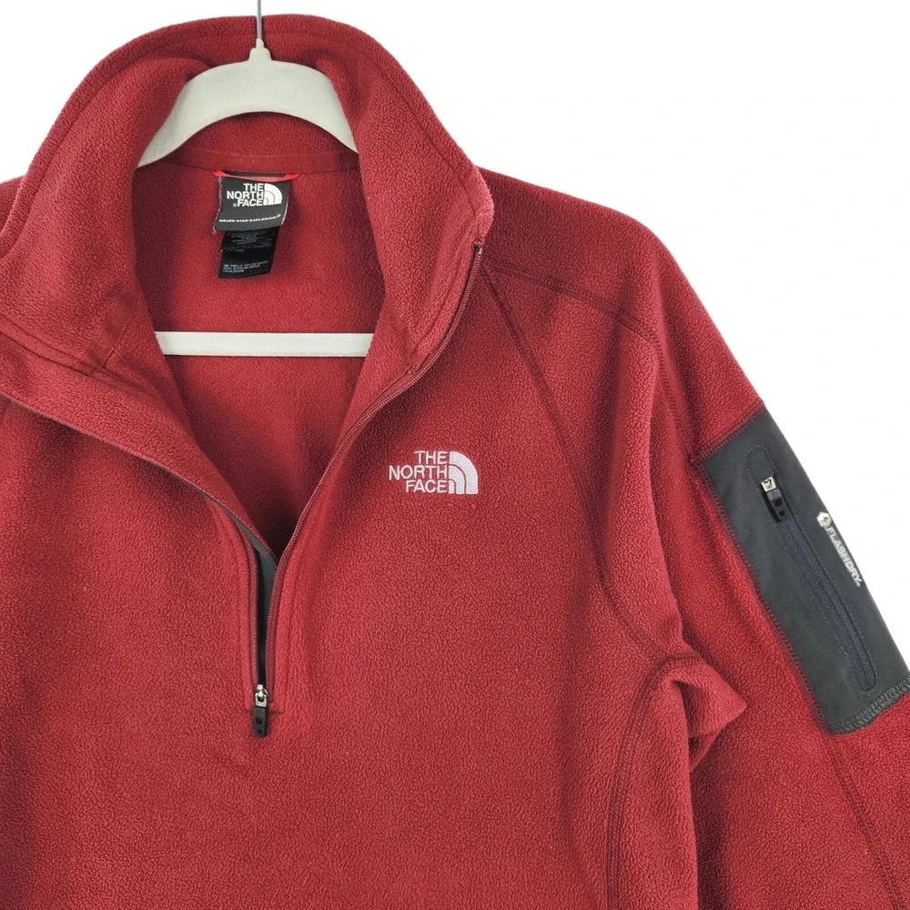 North Face Men's Fleece Jacket Pullover Red Size Small Flash Dry 1/4 Zip
